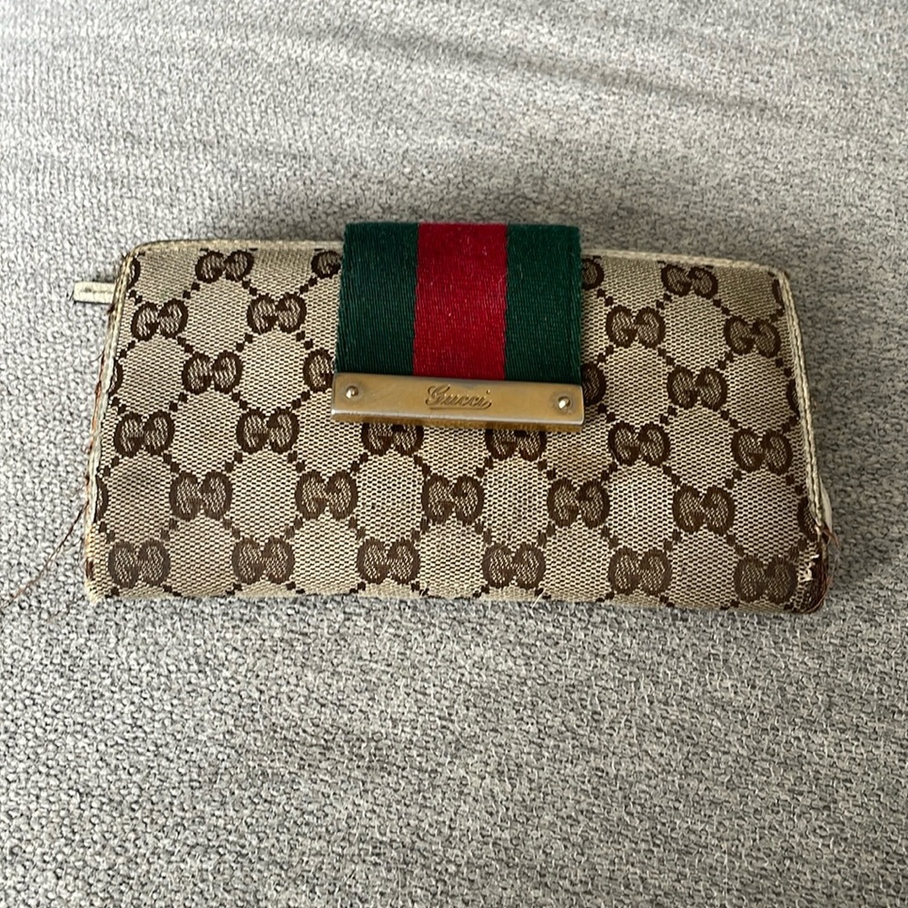 Vintage Gucci Sherry Line Long Wallet Authentic Damaged